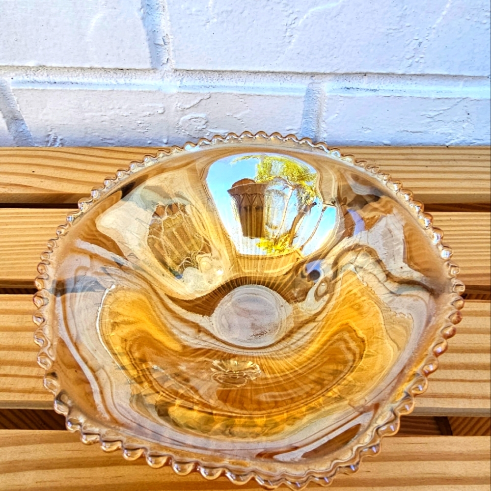 Jeannette Anniversary Carnival Glass Bowl Vintage Glass Marigold Depression Era
